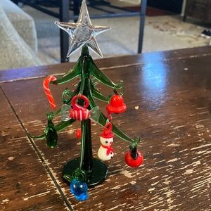 Vintage hand blown glass tree with miniature ornaments